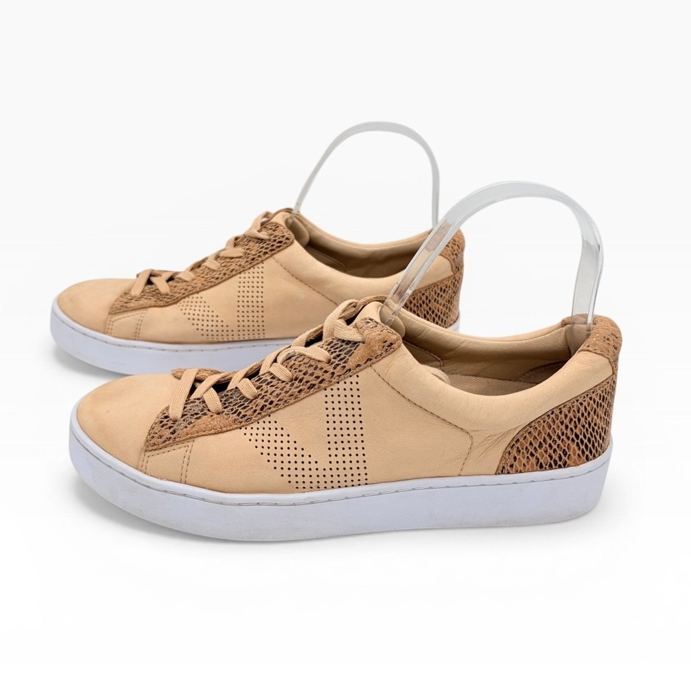 Vionic Honey Sneaker 8.5 Tan Leather Snakeskin Orthotic Low Top Lace Up Shoes - Picture 3 of 9